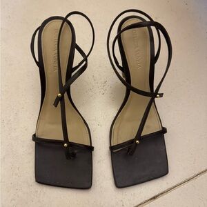 Bottega Veneta Black Strappy Square-Toe Heels